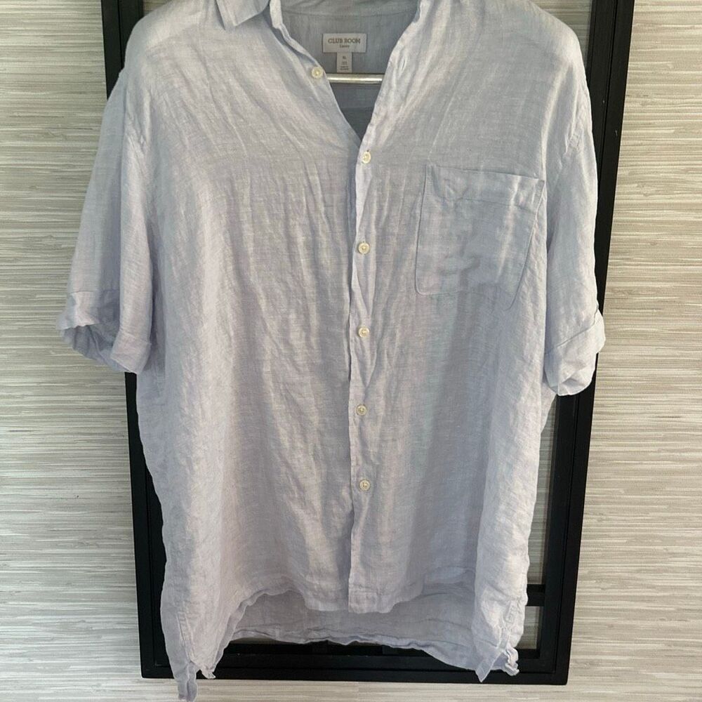 Club room luxury 100% linen pale blue short sleeve button-down shirt size XL men